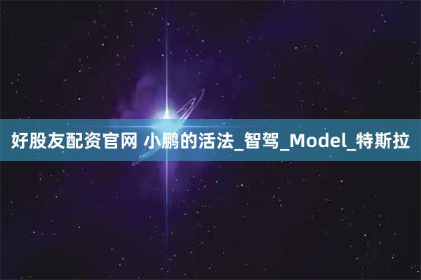 好股友配资官网 小鹏的活法_智驾_Model_特斯拉